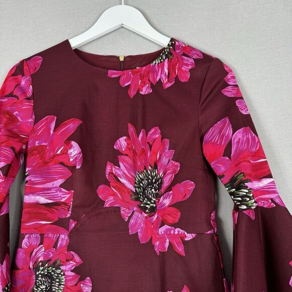 Trina Turk Womens Dress 2 Pink Splendid Floral Flare Sleeve Cocktail Romantic - Picture 2 of 16